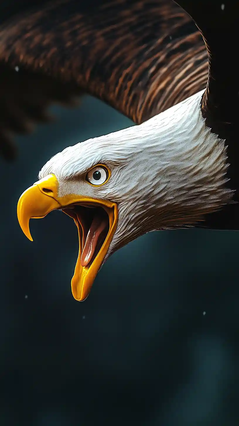 Águila calva atacando en vuelo sobre fondo negro