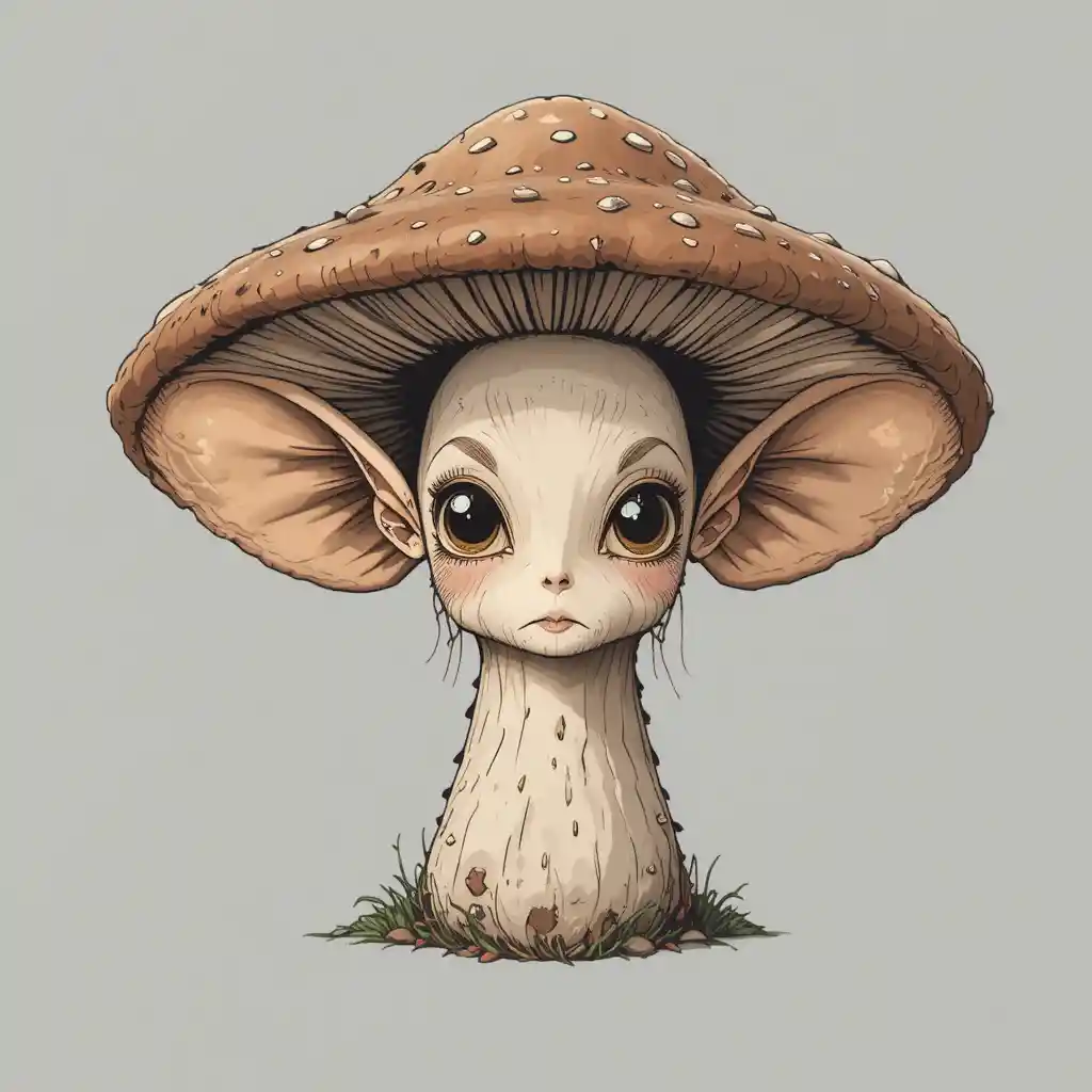 Hongo antropomórfico con orejas humanas en ilustración vectorial