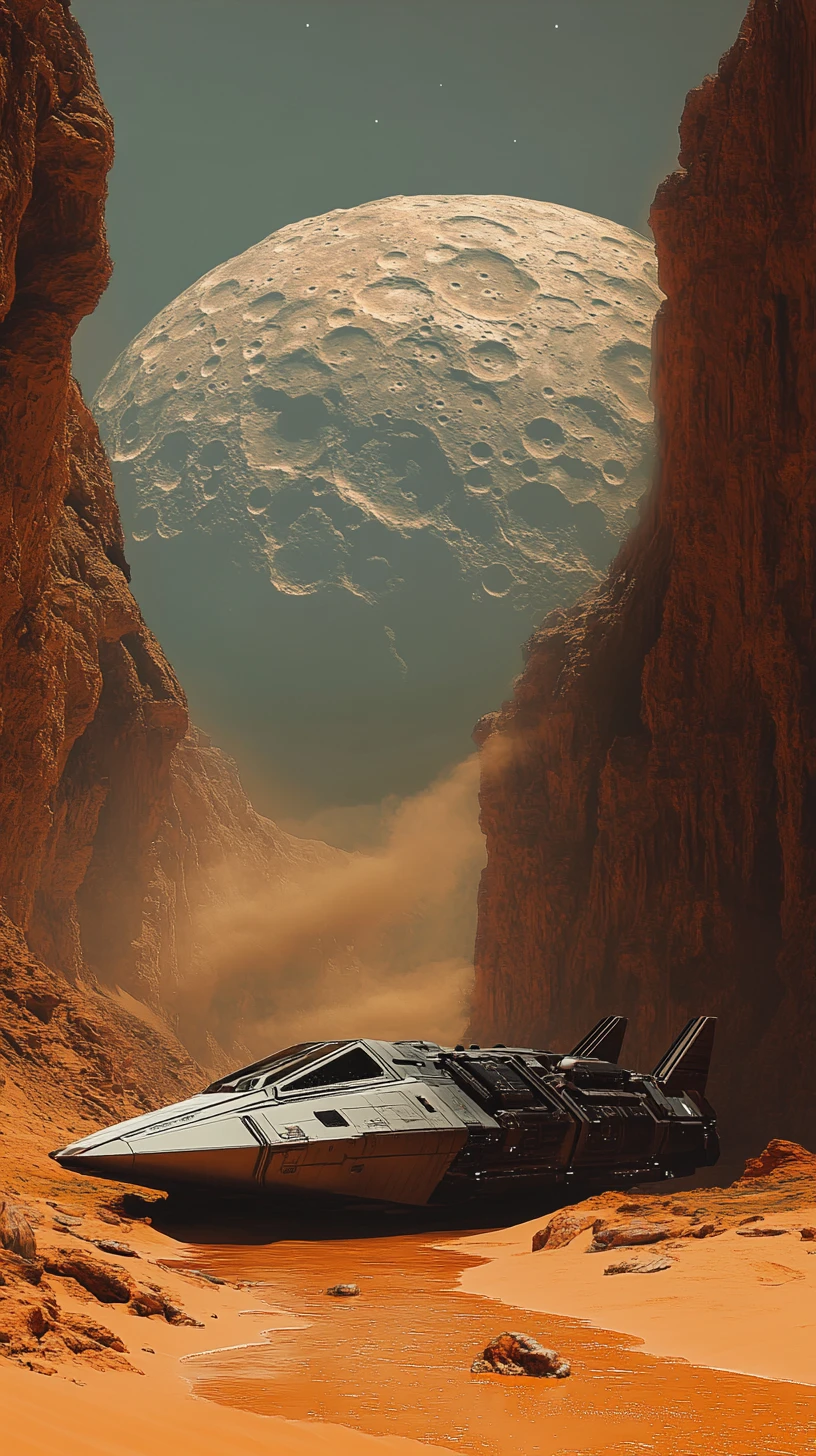 Futuristic Spaceship Wreck In An Alien Desert Canyon
