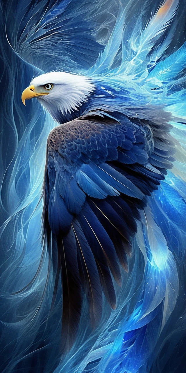Maestosa aquila di energia blu con ali luminose spiegate