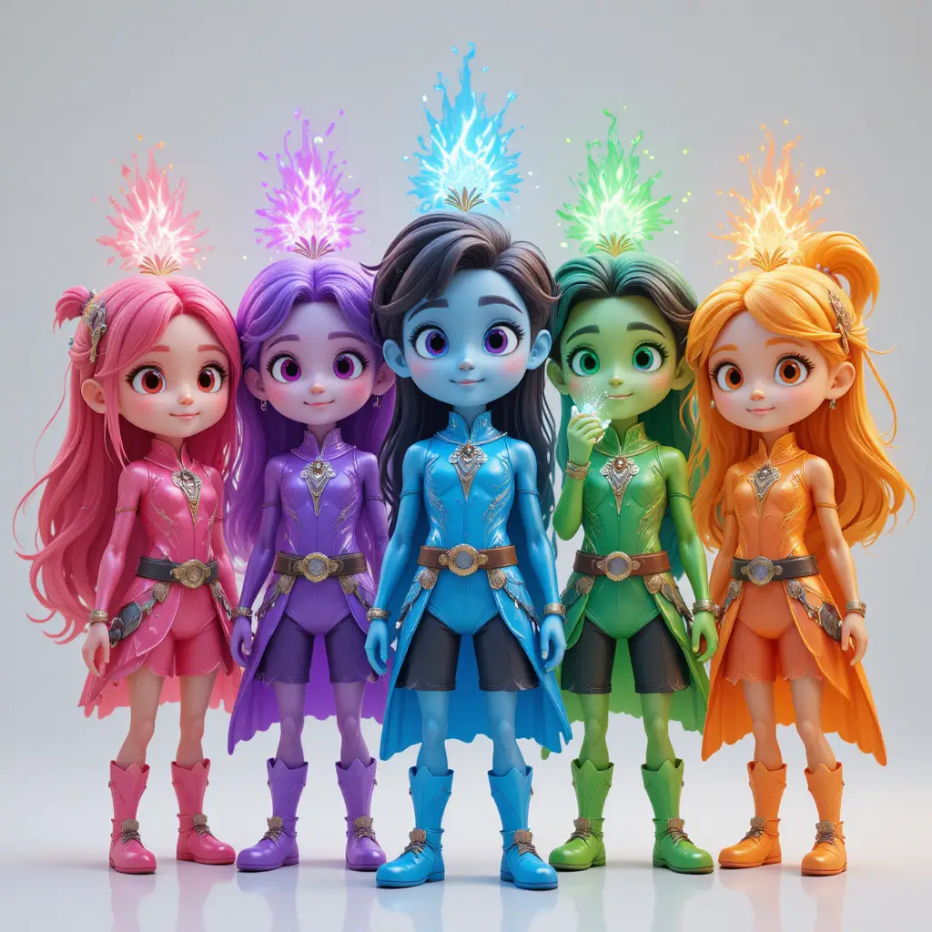 Colorful 3D animated characters with unique magical energy