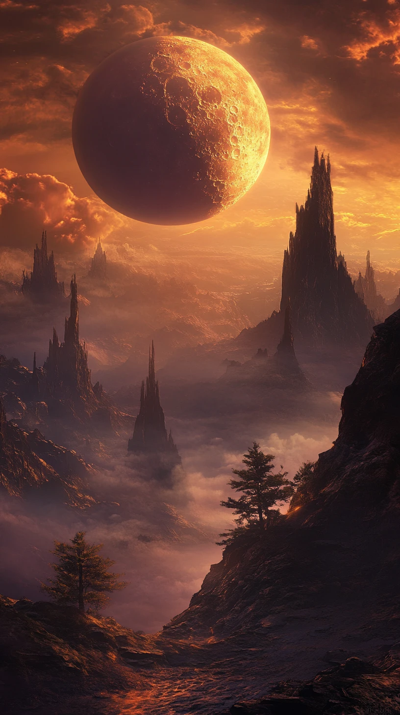 Windswept Plateau Above A Mist Filled Fantasy Abyss