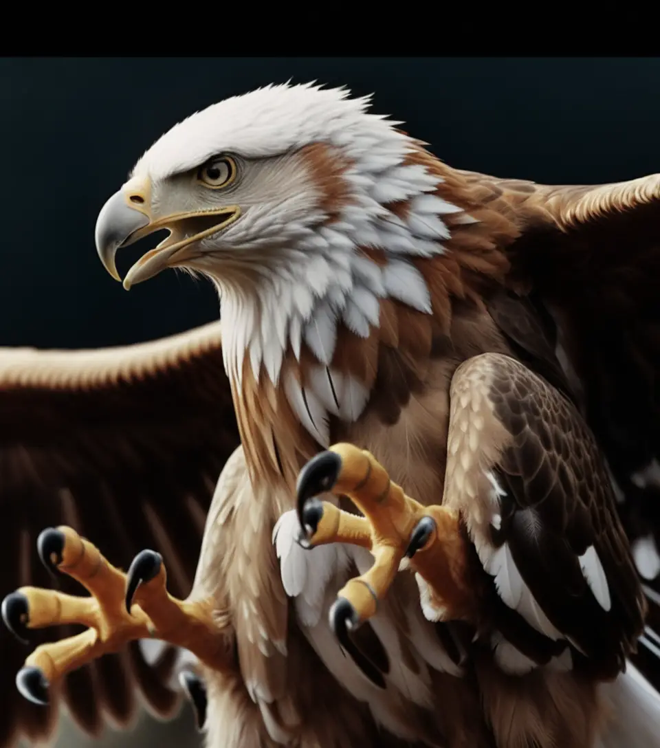 Aquila di mare testabianca in attacco a mezz’aria con le ali completamente spiegate
