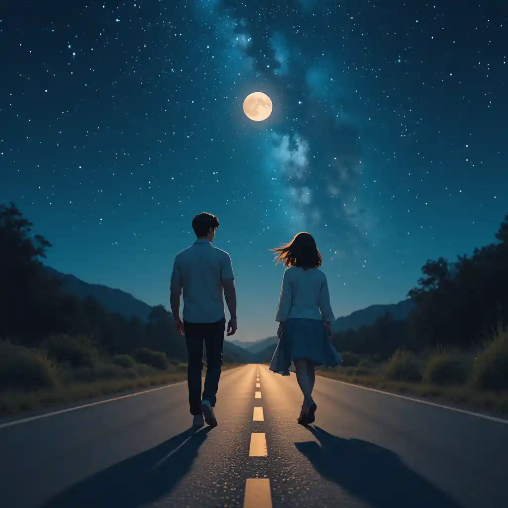 星空下漫步的男女