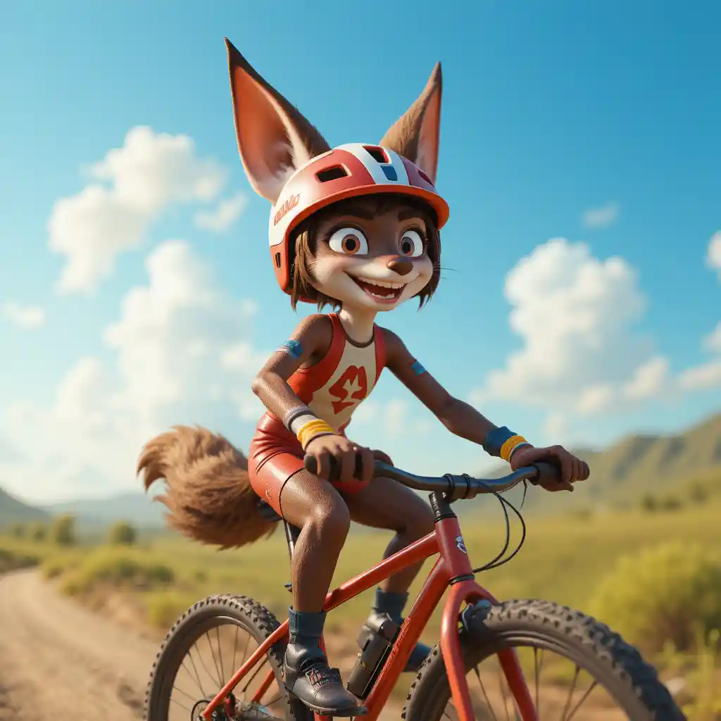 Happy cartoon fox with helmet riding a bmx bike