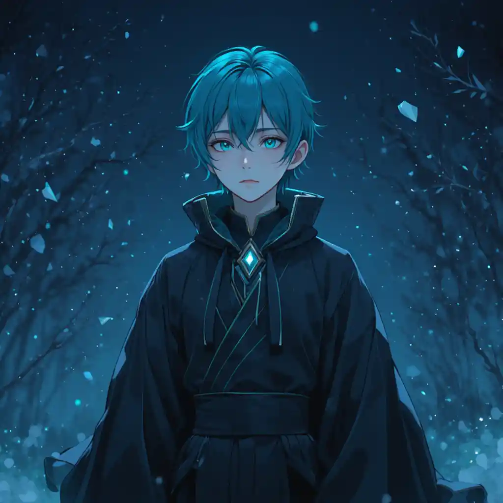 Ragazzo anime malinconico sotto un cielo notturno silenzioso