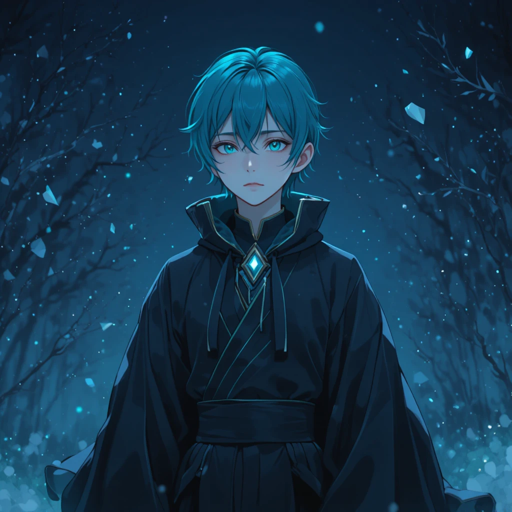 Ragazzo anime malinconico sotto un cielo notturno silenzioso