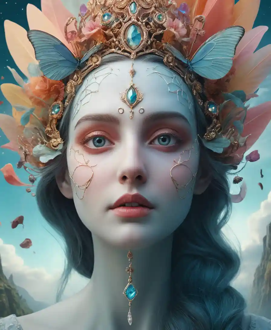 Portrait ludique de demi-visage dans un monde de fantasy surréaliste