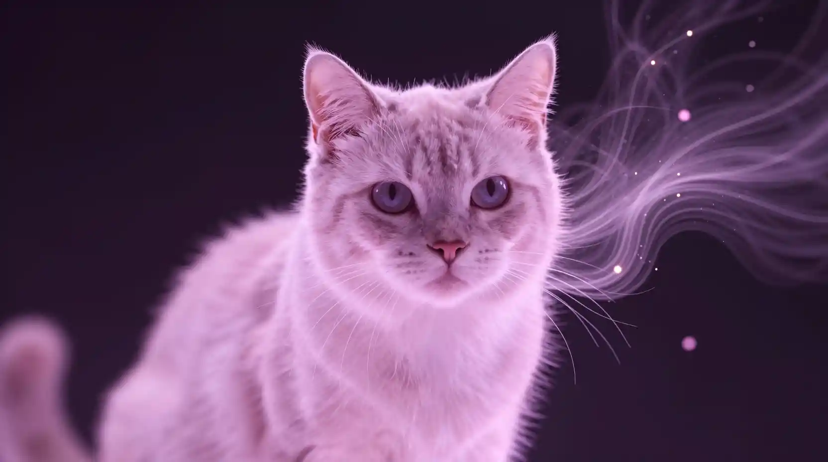 Close up of a glowing particle cat dissolving softly