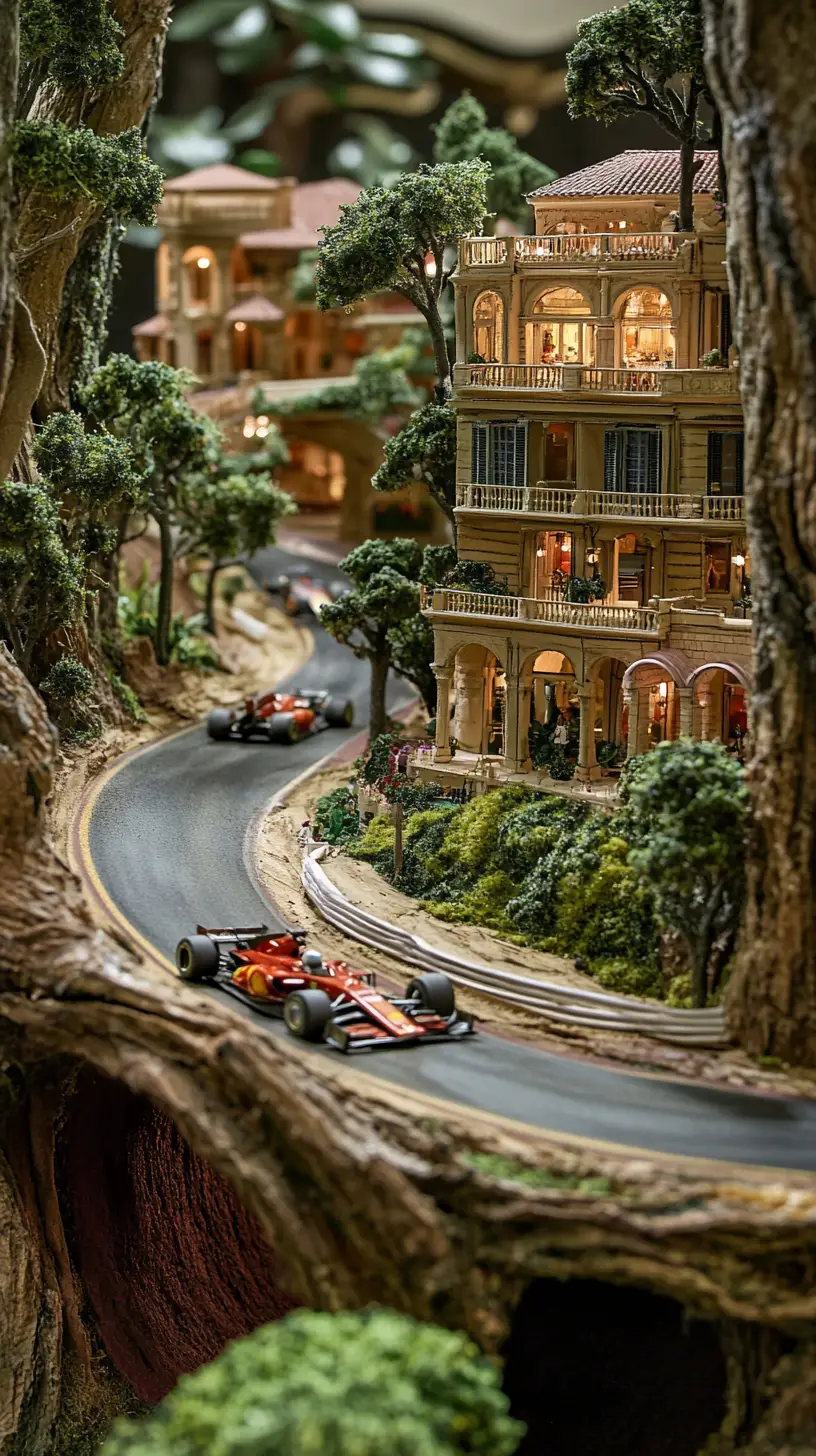 Miniature Formula One Race In A Luxurious Tree World