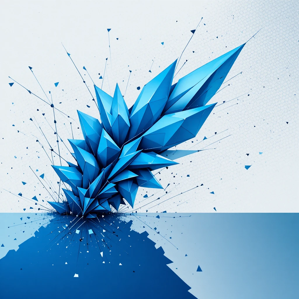 Futuristic blue geometric composition on white abstract background