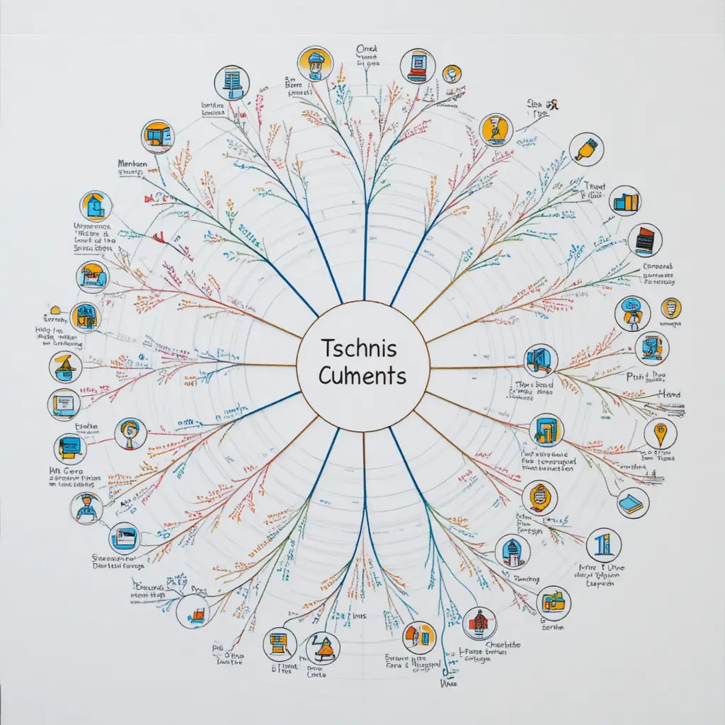 Educational mind map illustration with central circle and branches