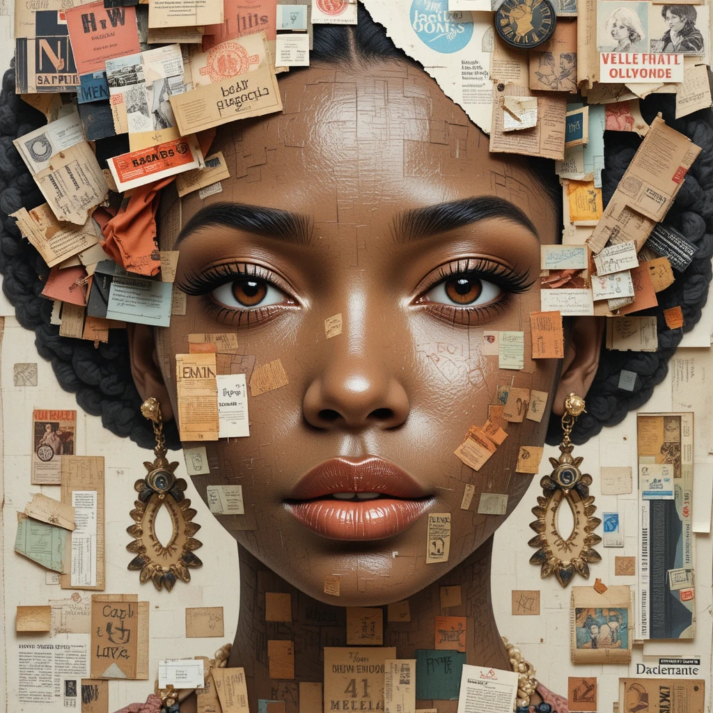 African American woman portrait in layered paper collage