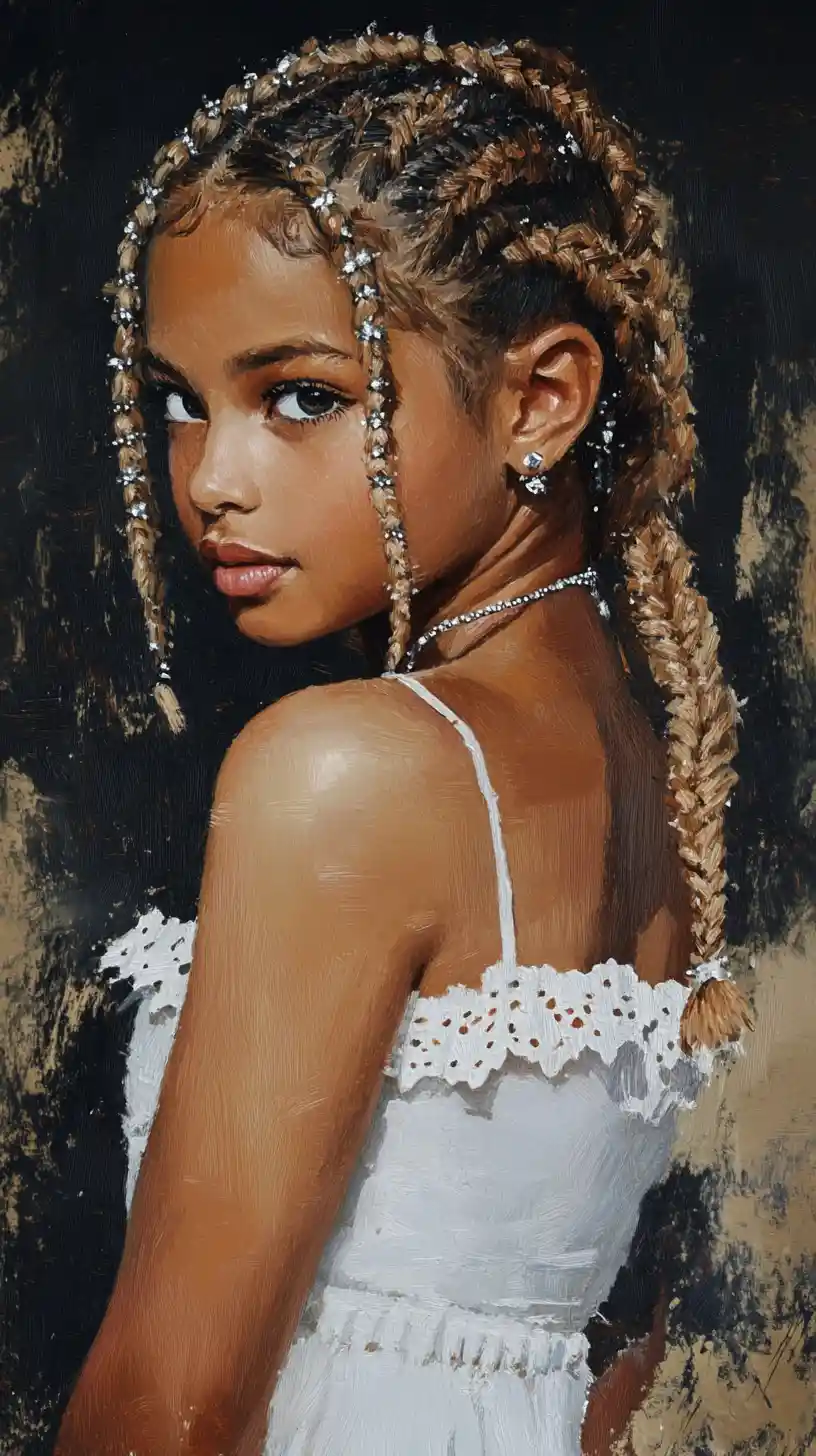 Dreamy portrait of a braided teen girl in white