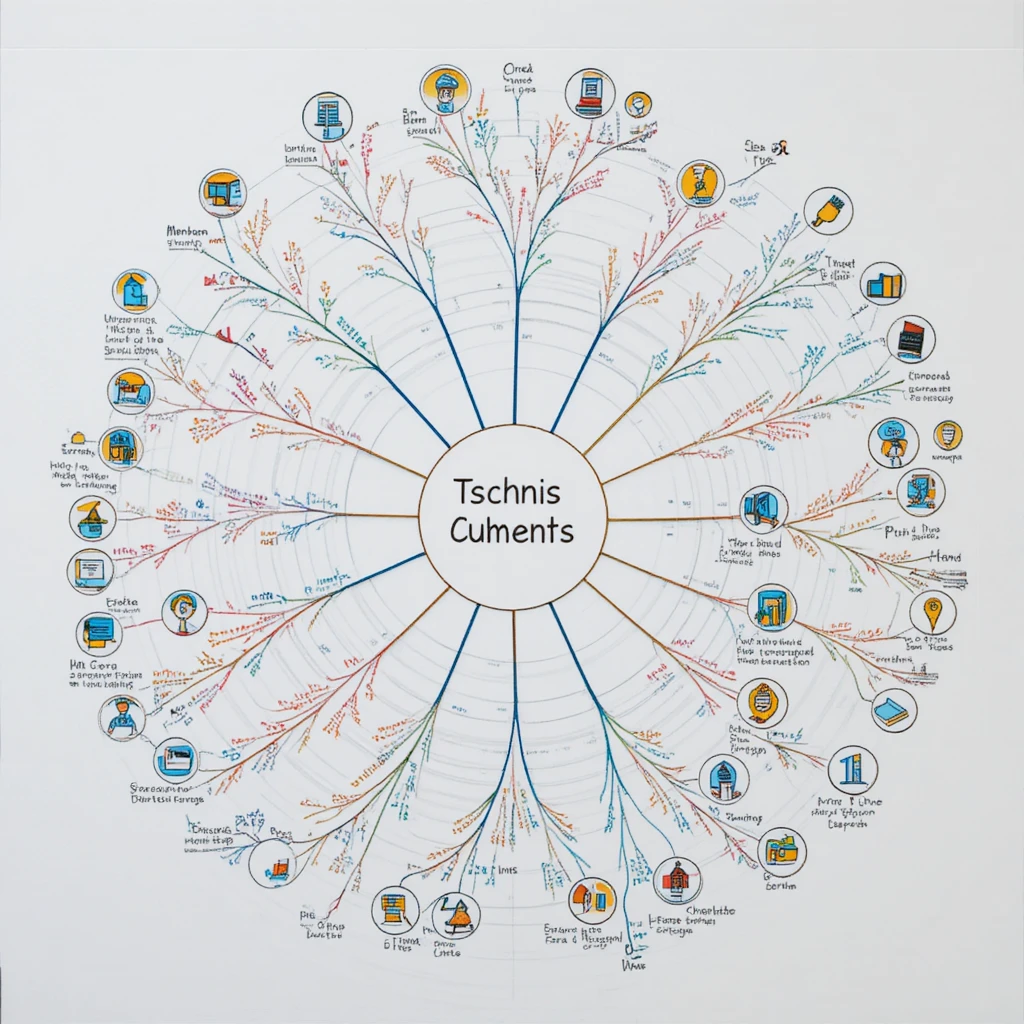 Educational mind map illustration with central circle and branches