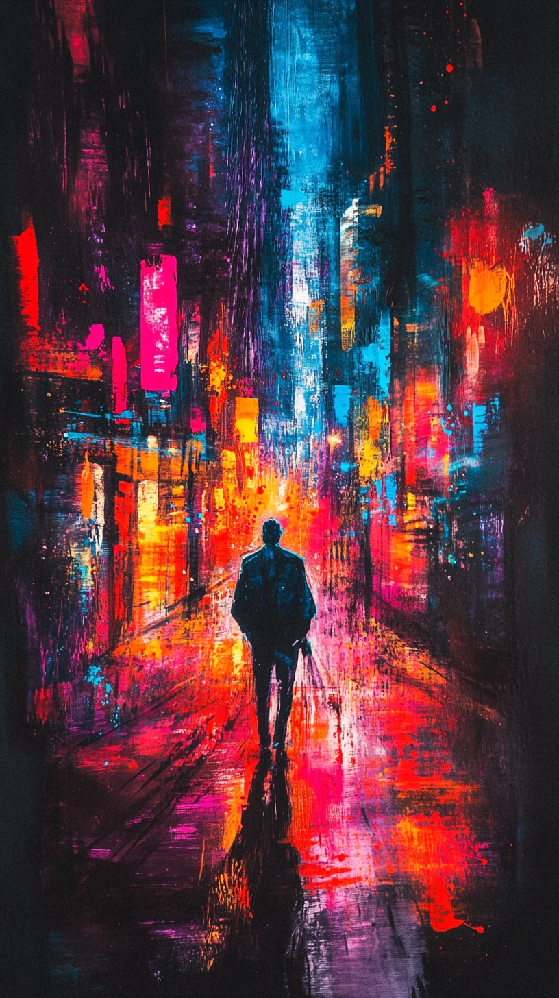 Artista di graffiti solitario in una strada cittadina al crepuscolo