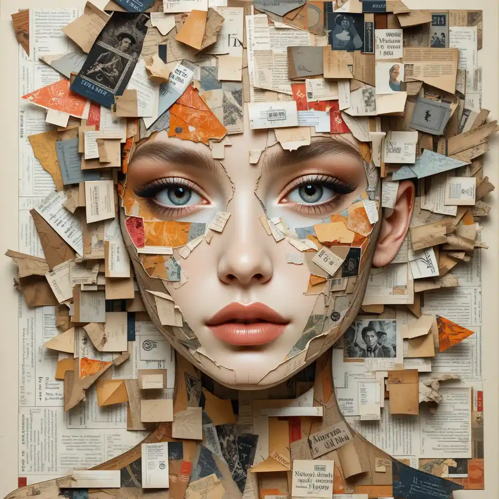 Layered Paper Portrait In Vintage Editorial Collage Style