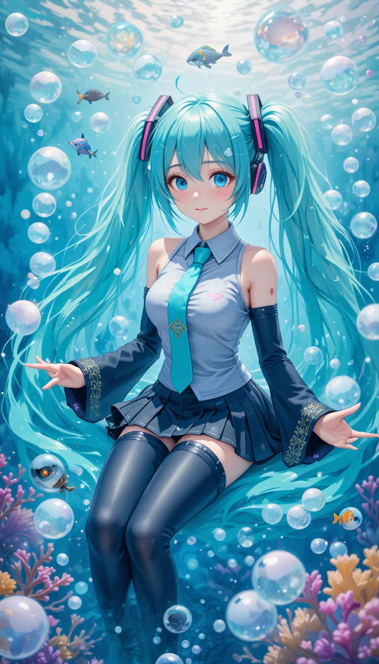 Anime girl with turquoise twin tails and soft cinematic light