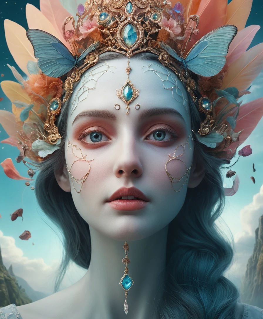 Portrait ludique de demi-visage dans un monde de fantasy surréaliste