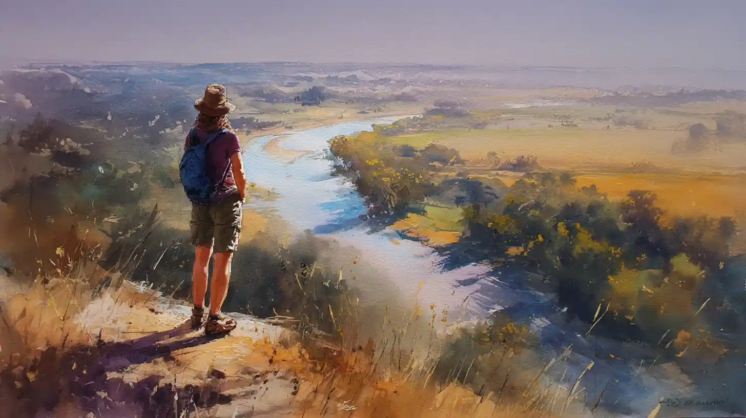 Hiker overlooking the Niobrara River at golden hour