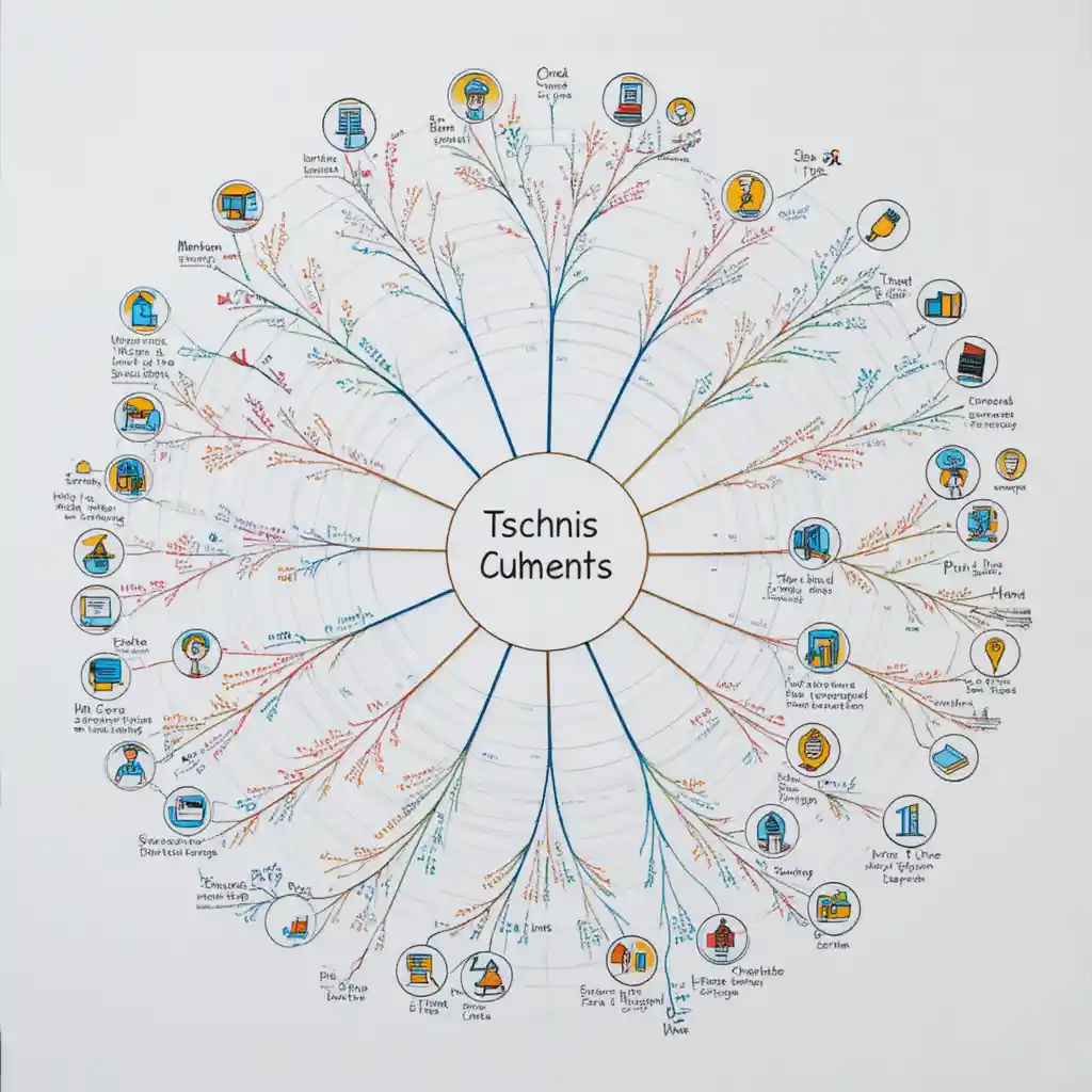 Educational mind map illustration with central circle and branches