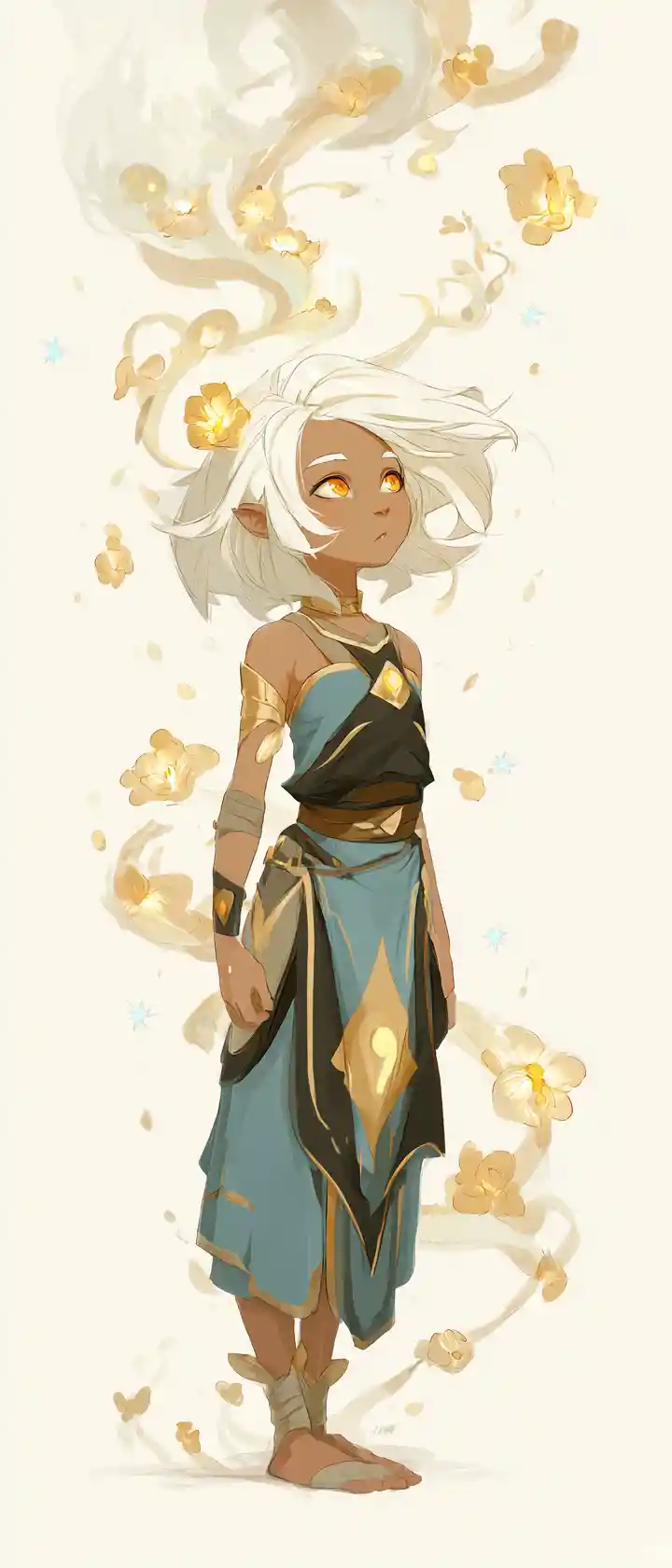 Young dragon girl with golden eyes and white hair