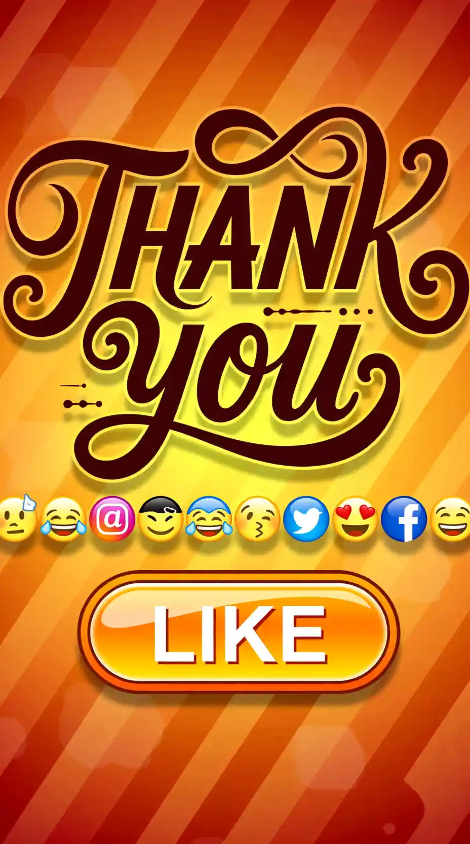 Poster di ringraziamento colorato con emoji e pulsante Mi piace