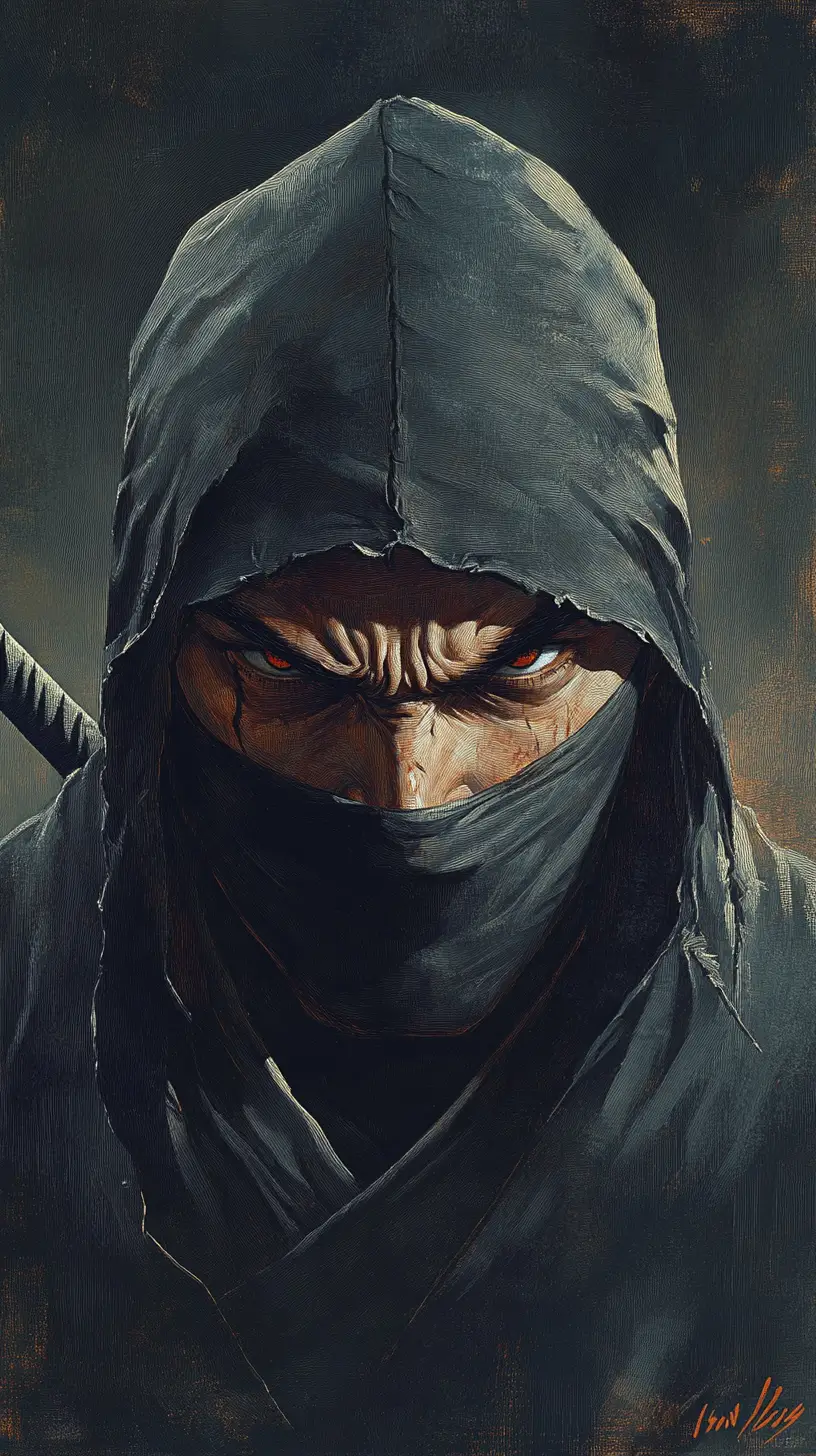 Angry ninja warrior illustration on a dark background
