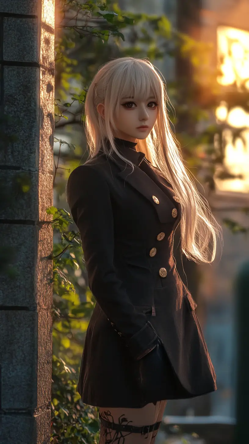 Elegant woman in coat under mysterious cinematic lighting