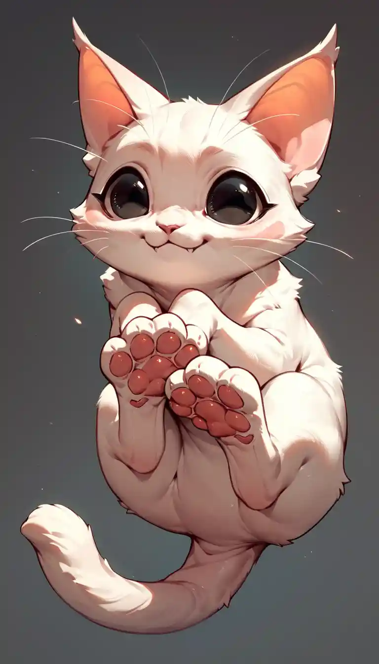 大きな黒いエイリアンの目をした白くてかわいい猫のクリーチャー