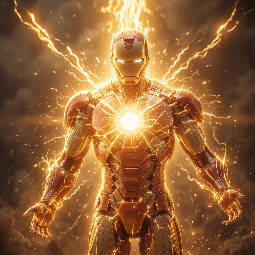 Superhero bathed in divine golden light and blessings