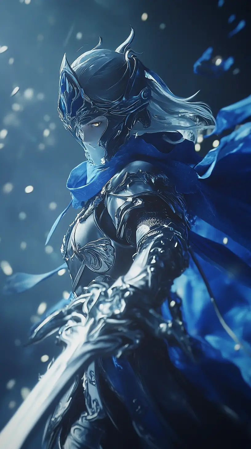 Close up of a beautiful fantasy knight in dynamic battle action