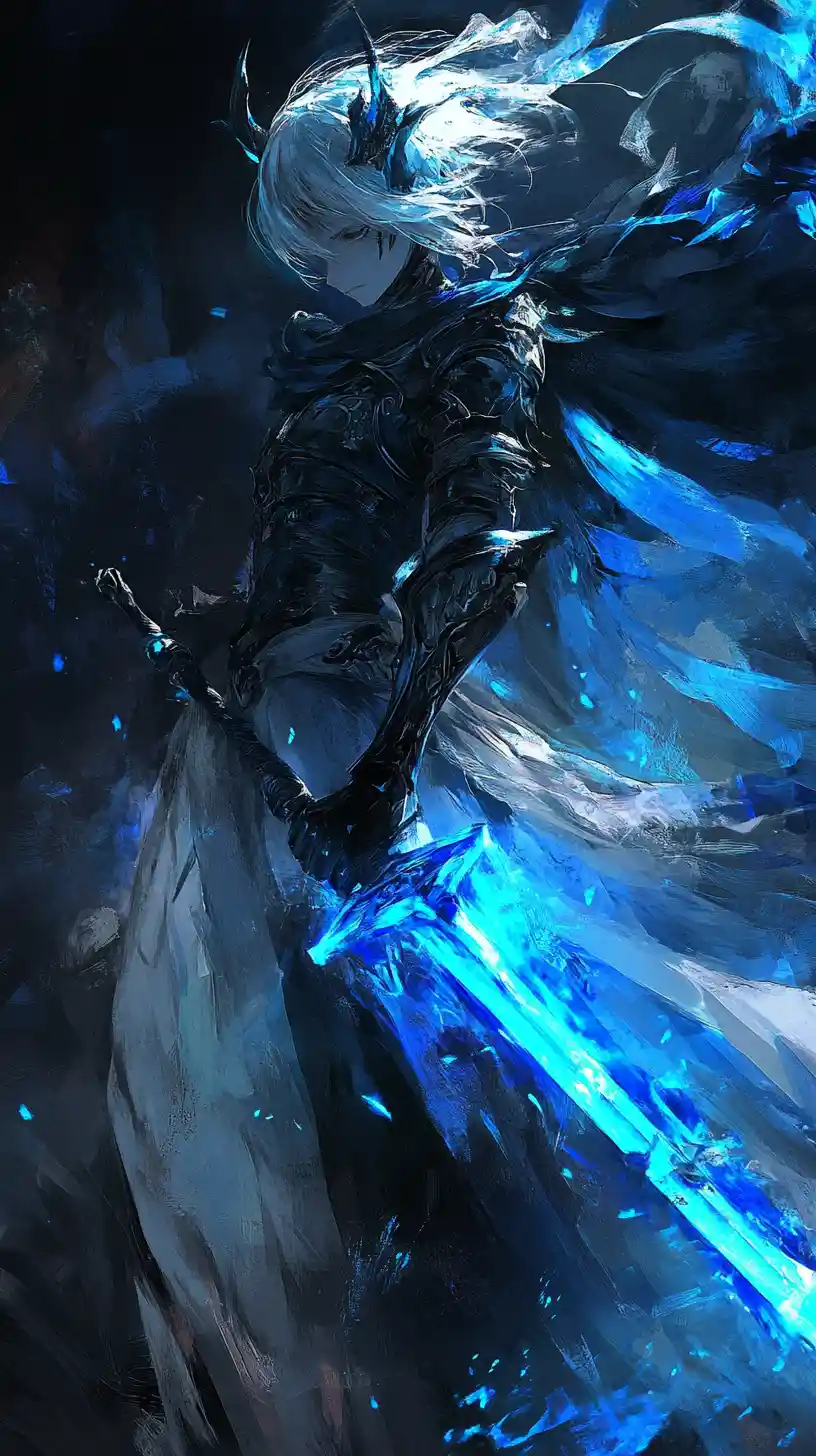 Close up of a beautiful anime knight in magical battle action