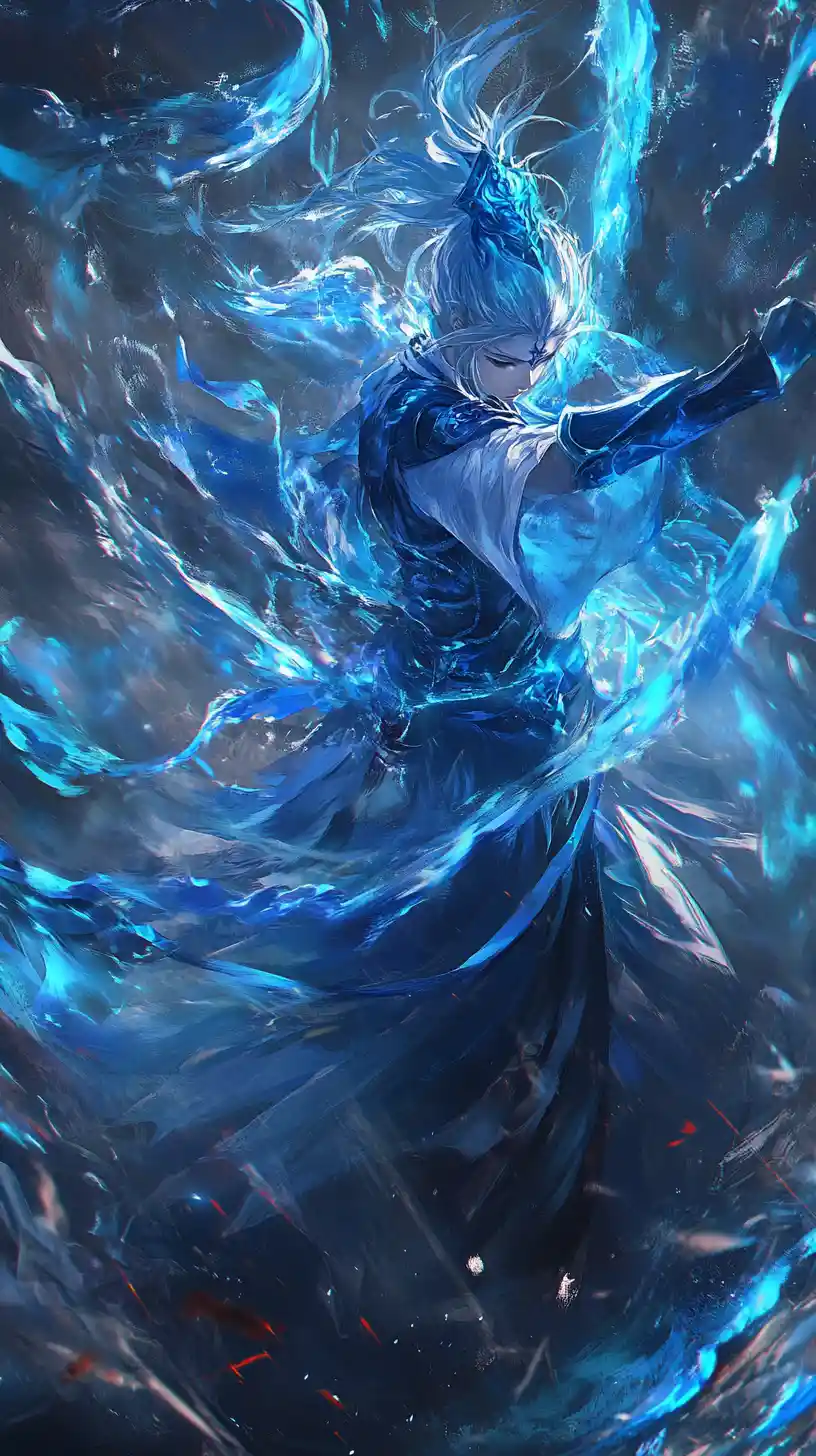 Close up of a brave anime knight in magical battle