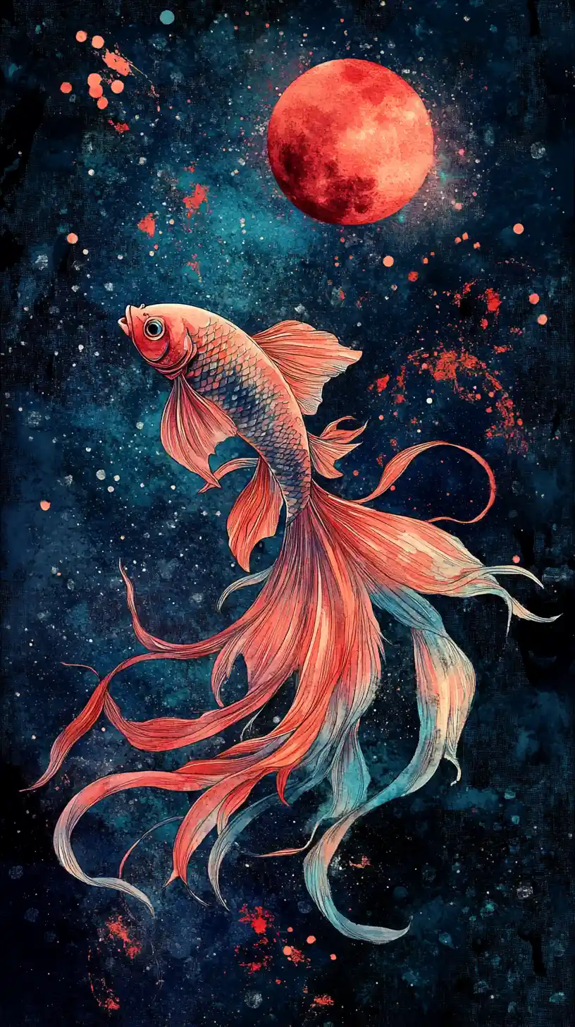 Surreal underwater betta fish with floral fiery fins