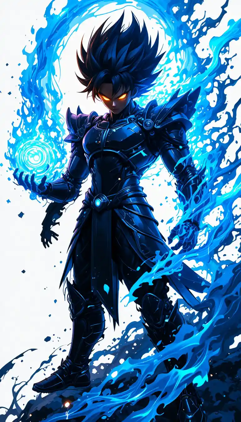 Anime vector warrior with glowing aura in action pose