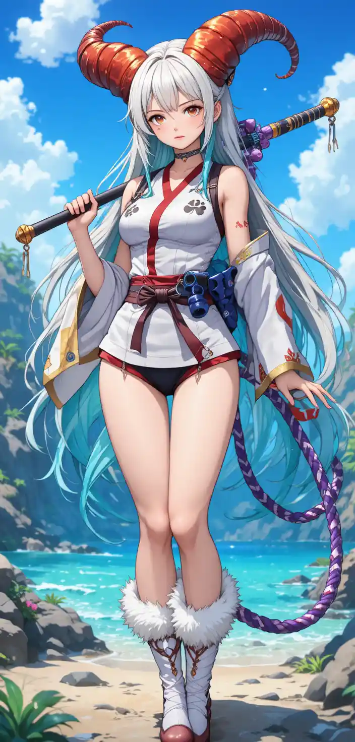 光るルーンが刻まれた脚を持つアニメ女戦士