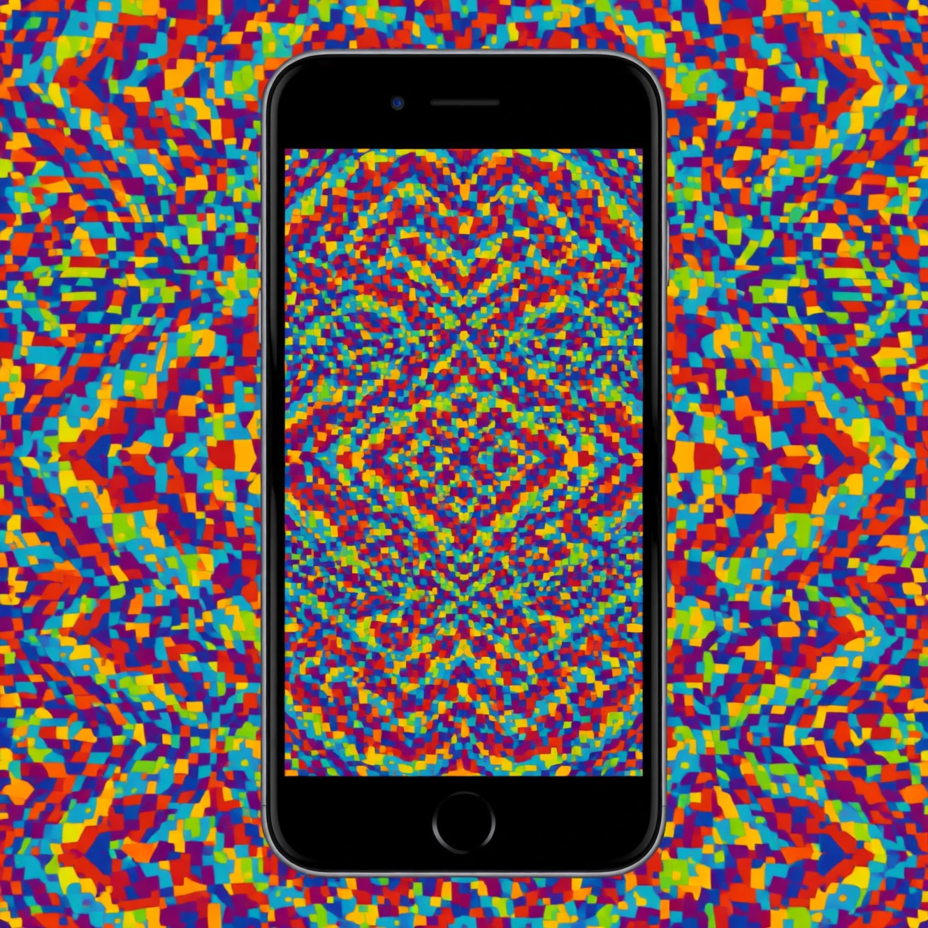 Surreal winged monkeys in psychedelic tessellated pattern