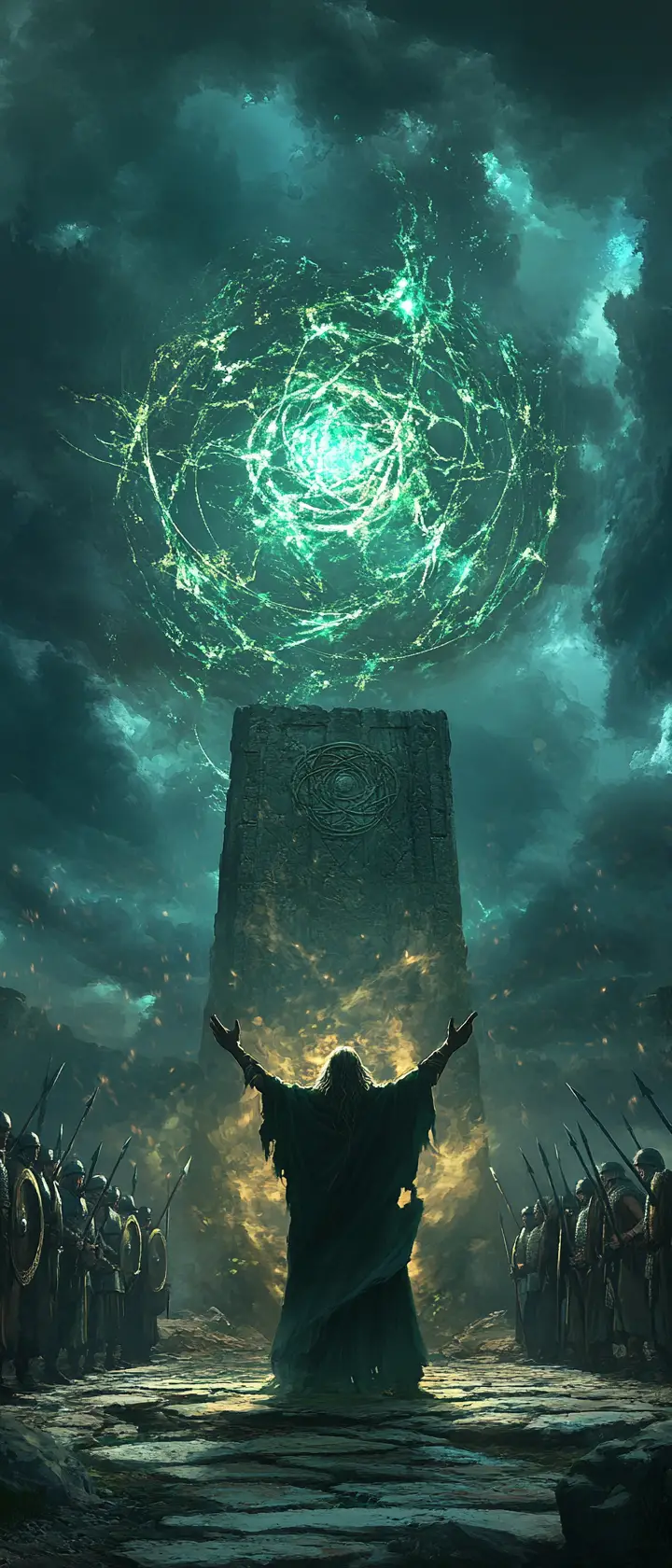 Ancient druid casting magic in a stone circle