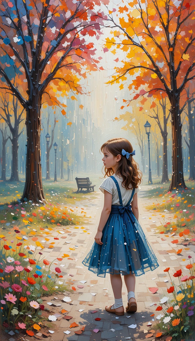 Impasto painting of a little girl on a festive park day
