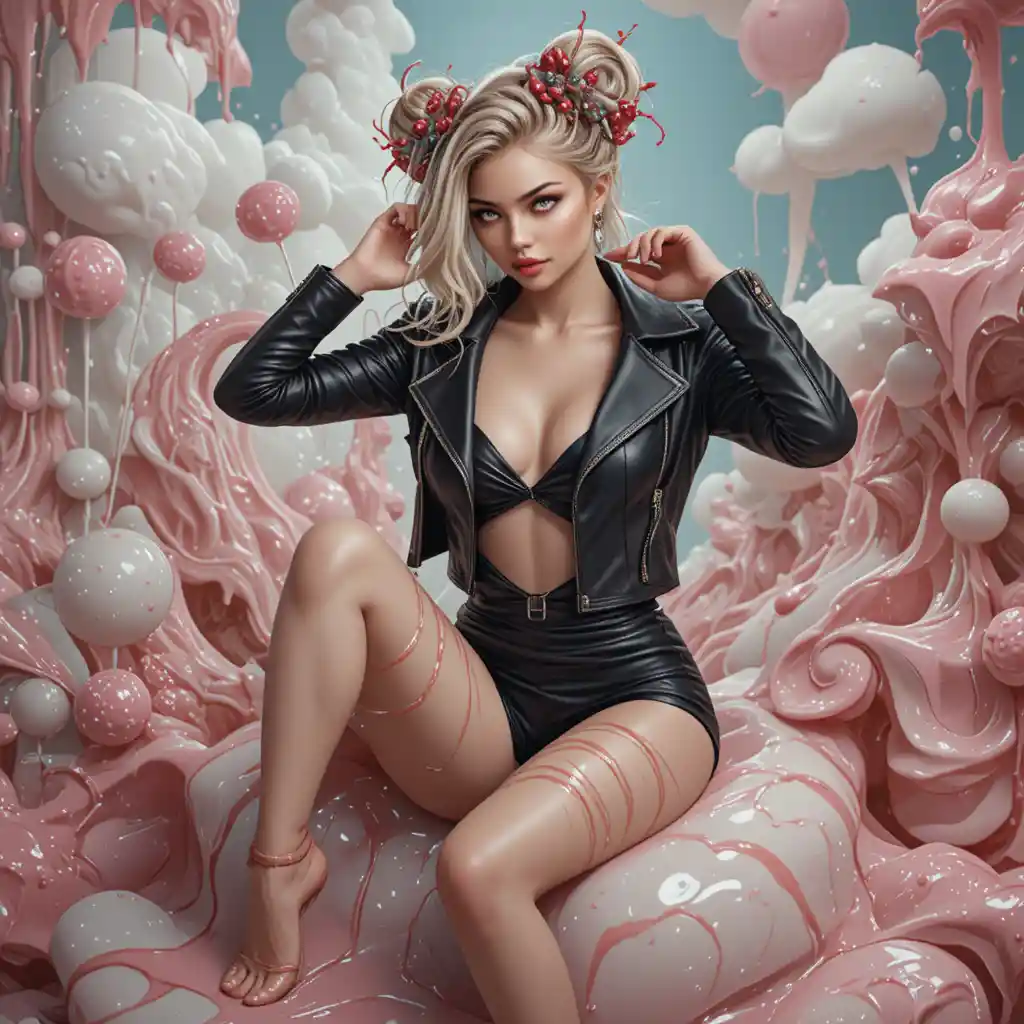 Sensual pin up woman in surreal candy land scene