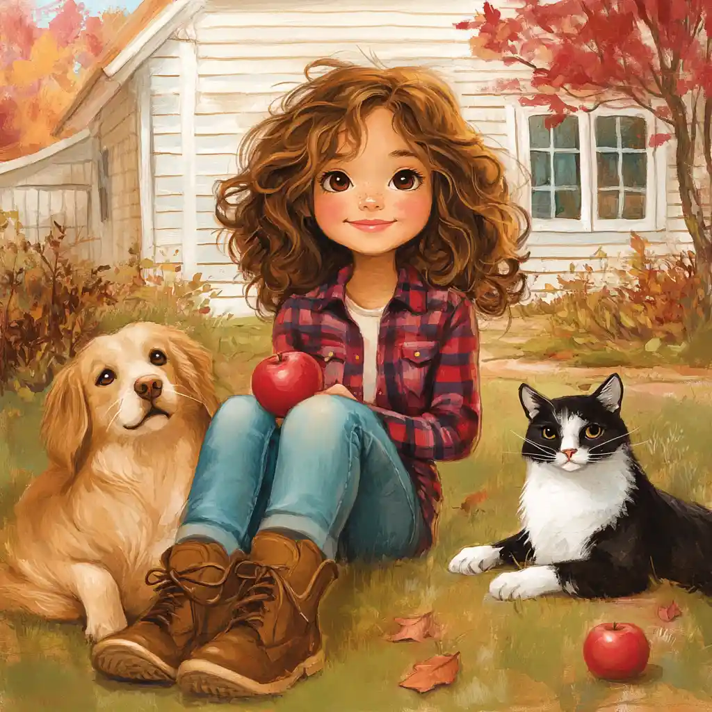 Young girl relaxing in a watercolor house yard scene
