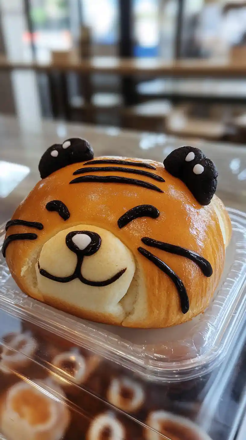 Tigerförmiges Brötchen in einem klaren Kunststoffbehälter