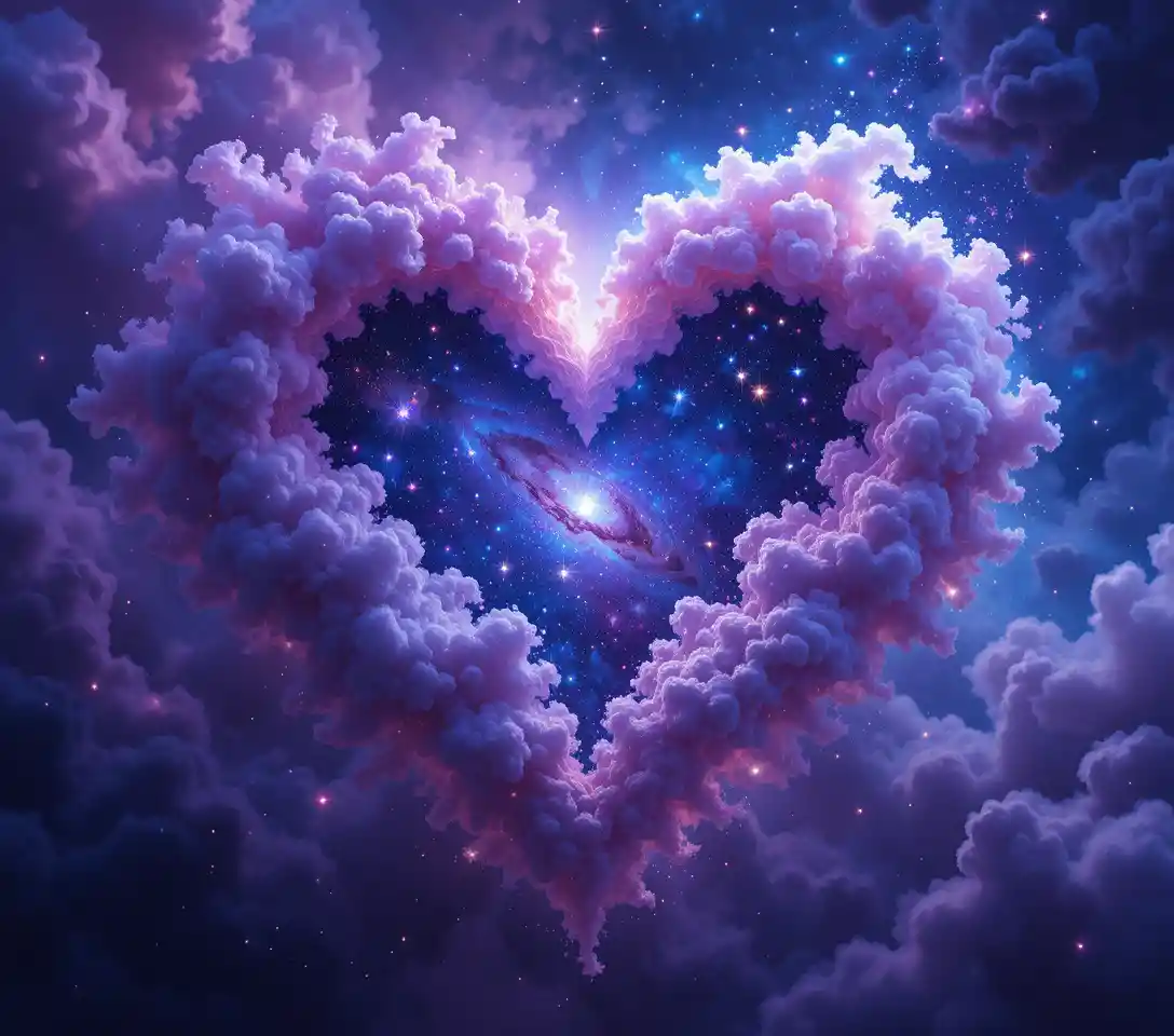 Nuvola cosmica a forma di cuore che brilla nello spazio profondo