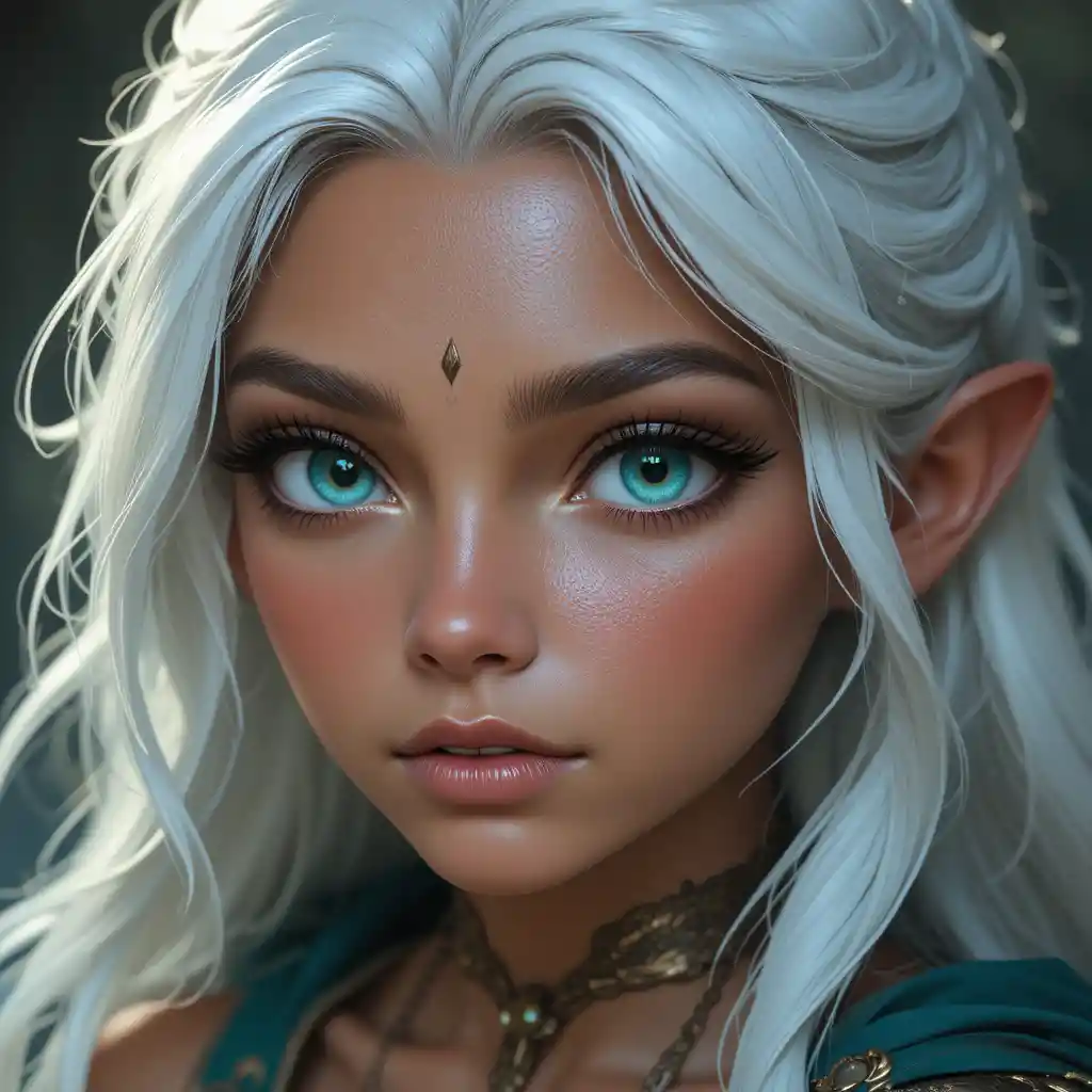 Young forge mage girl with white hair and bright eyes