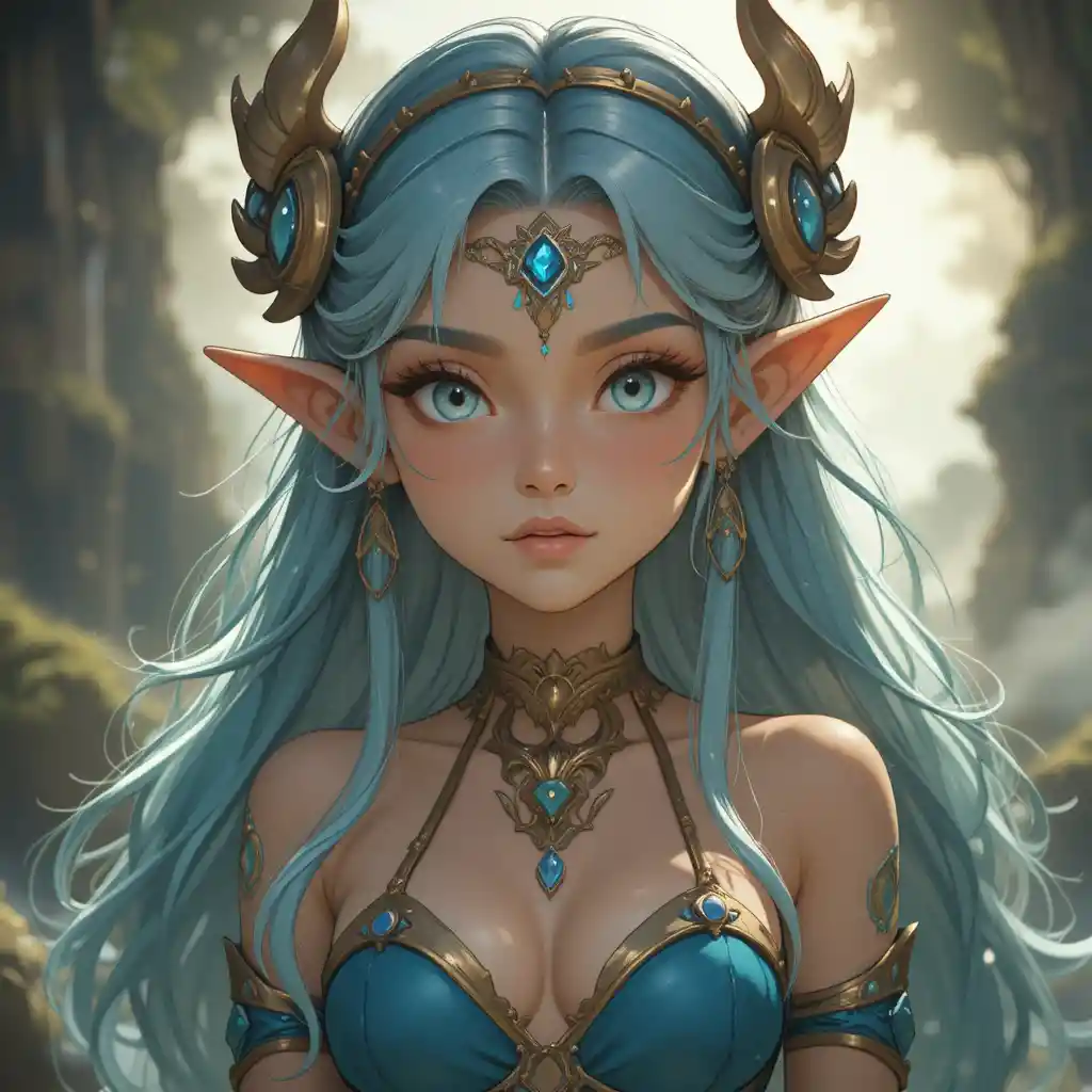 Young ocean princess siren girl in a Wakfu fantasy world