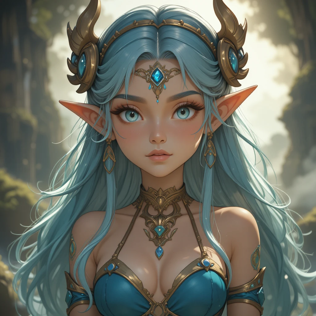 Young ocean princess siren girl in a Wakfu fantasy world