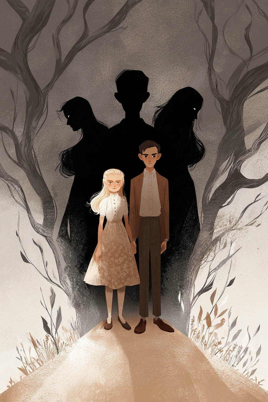 Romantic young couple in a haunted fairytale illustration