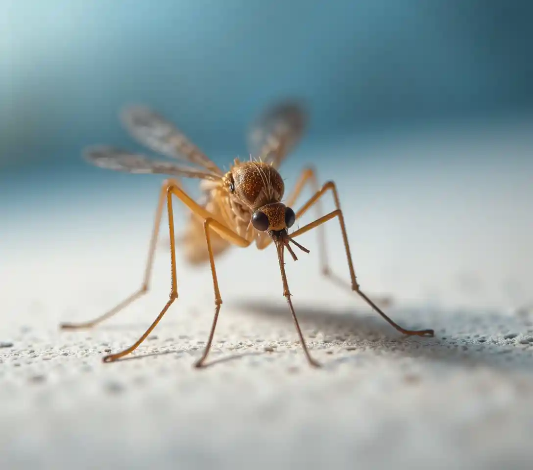 Macro close up of a mosquito on a light textured surface