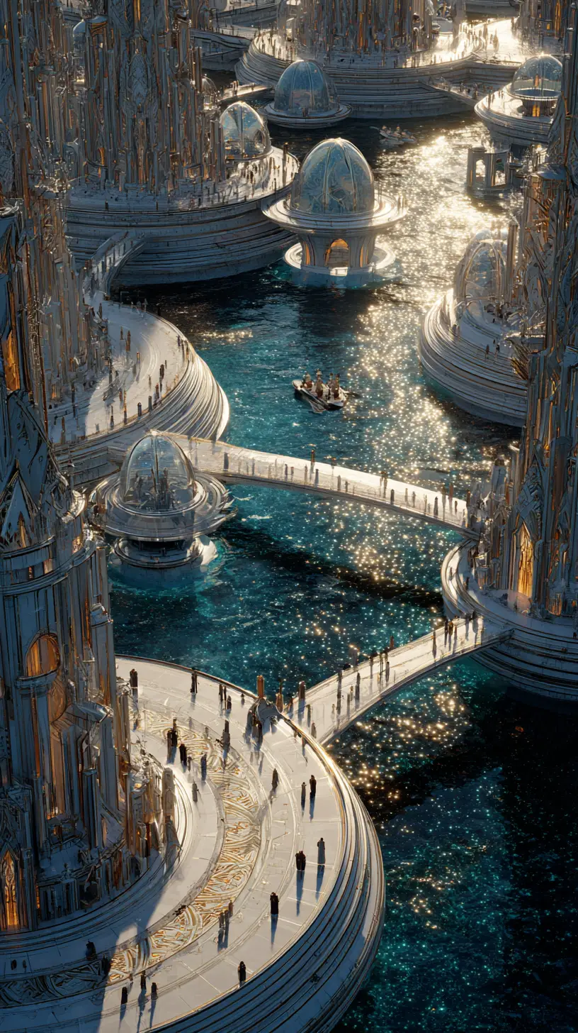 Ancient ocean city of Atlantis with luminous crystal towers